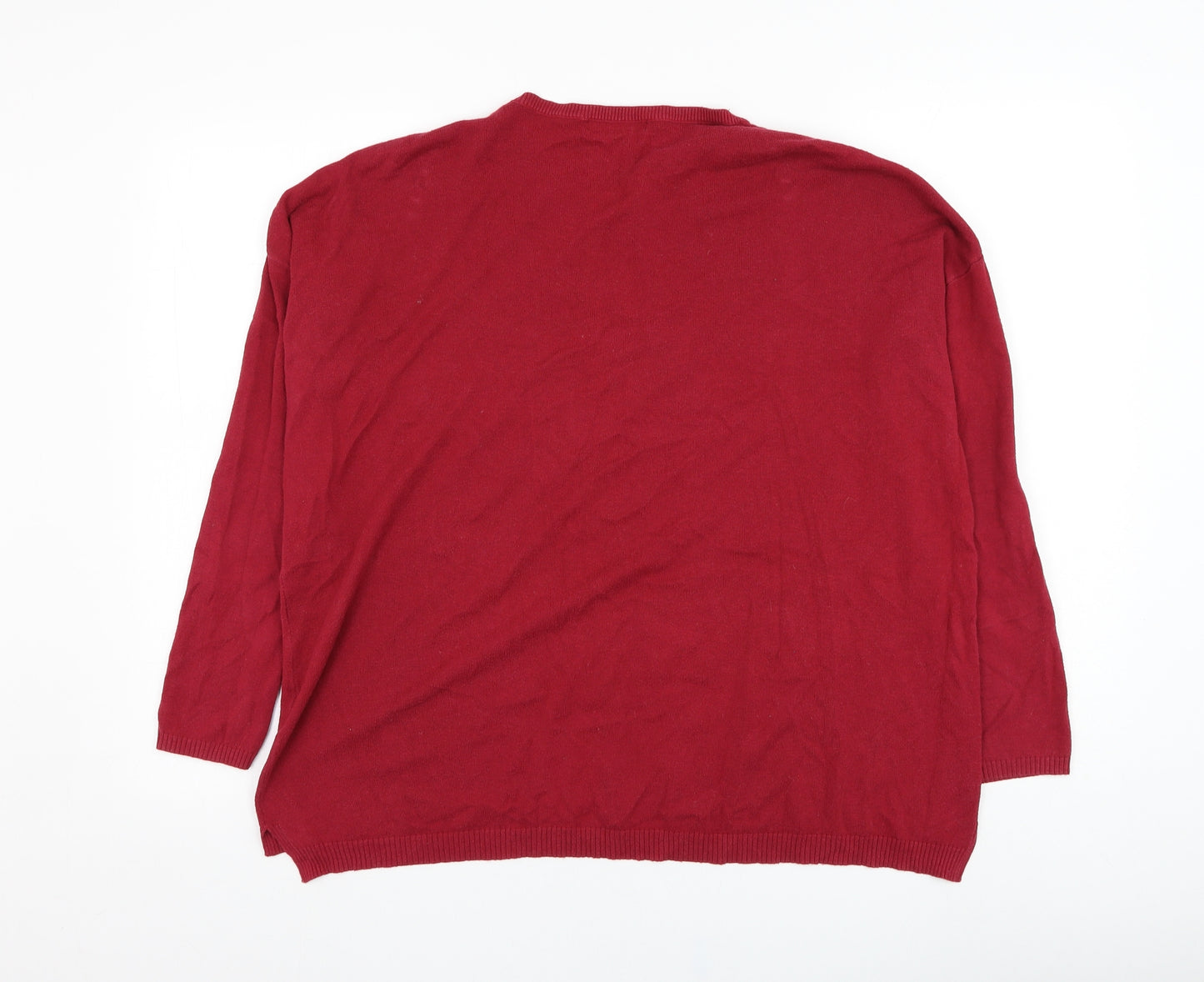 Zara Mens Red Round Neck  Polyester Pullover Jumper Size M