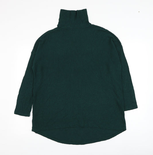 Front view of Primark women’s green roll neck polyester jumper, size UK 12
