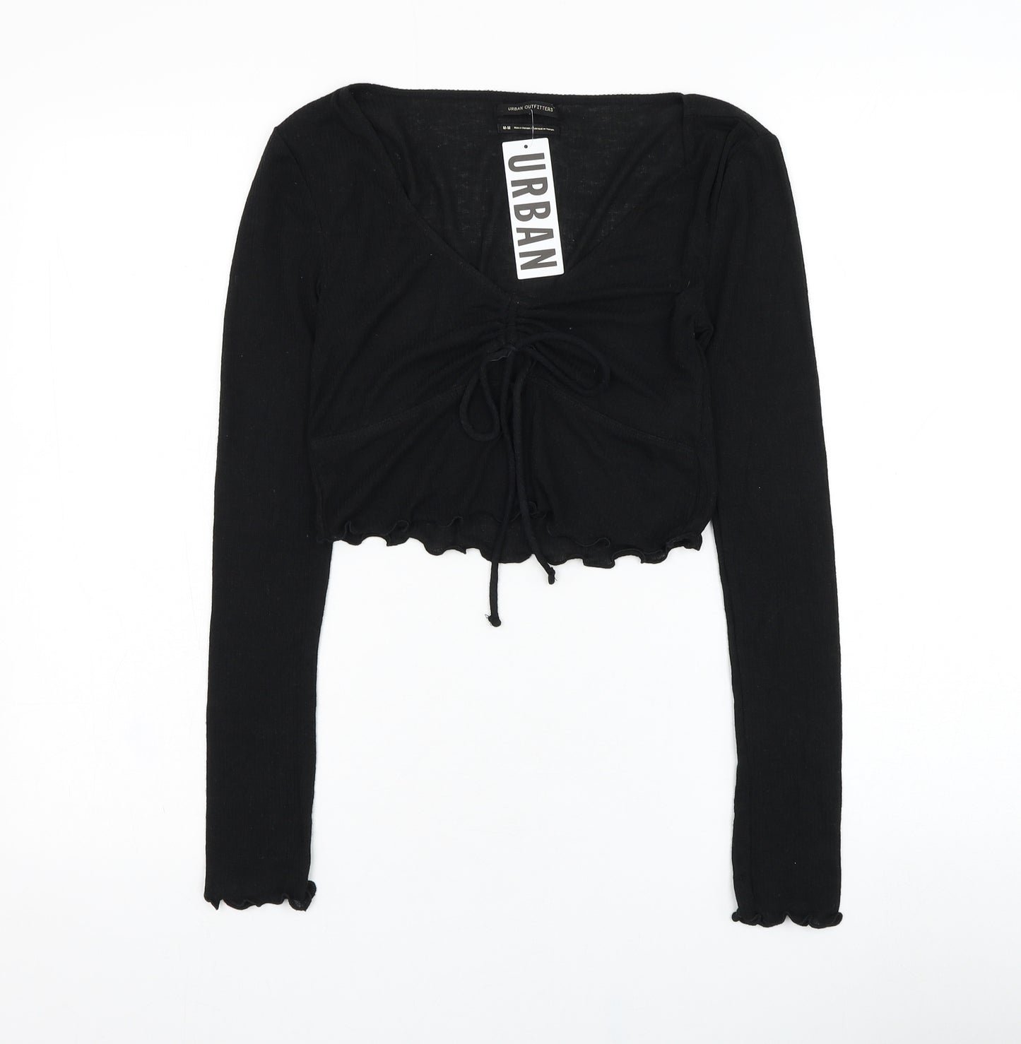 Urban Outfitters Womens Black  Polyester Cropped Blouse Size M V-Neck