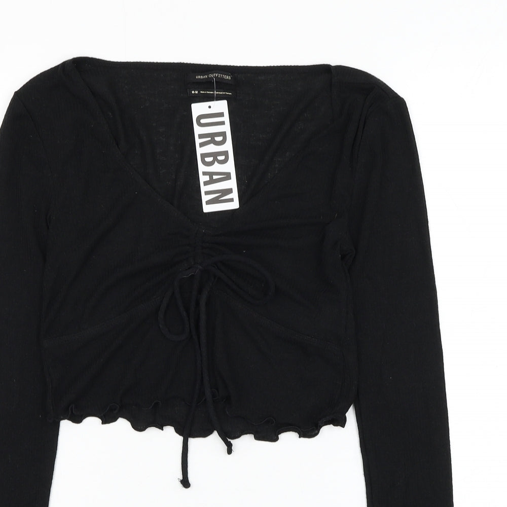 Urban Outfitters Womens Black  Polyester Cropped Blouse Size M V-Neck