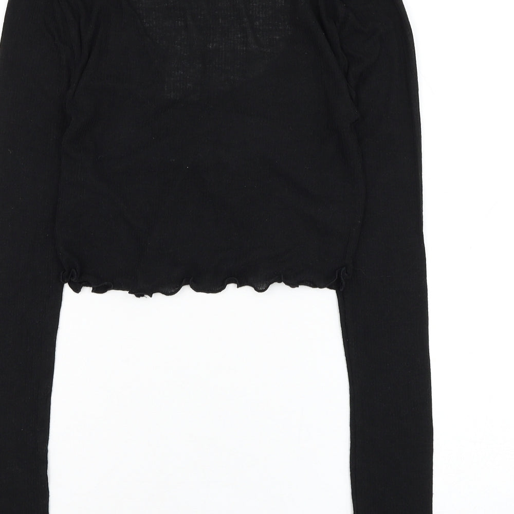 Urban Outfitters Womens Black  Polyester Cropped Blouse Size M V-Neck