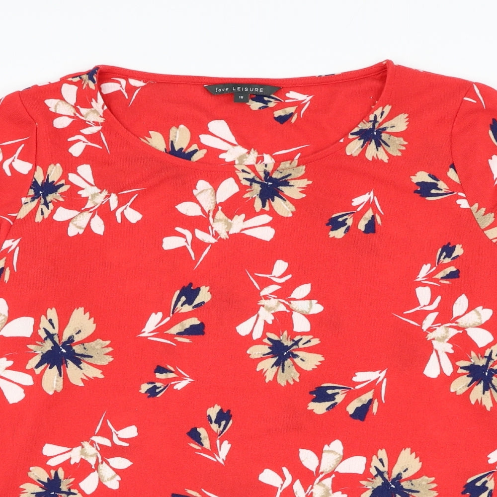 Love Leisure Womens Red Round Neck Floral Polyester  Jumper Size 18