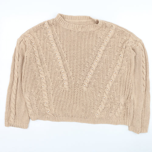 Primark Womens Beige Round Neck  Acrylic Pullover Jumper Size 10