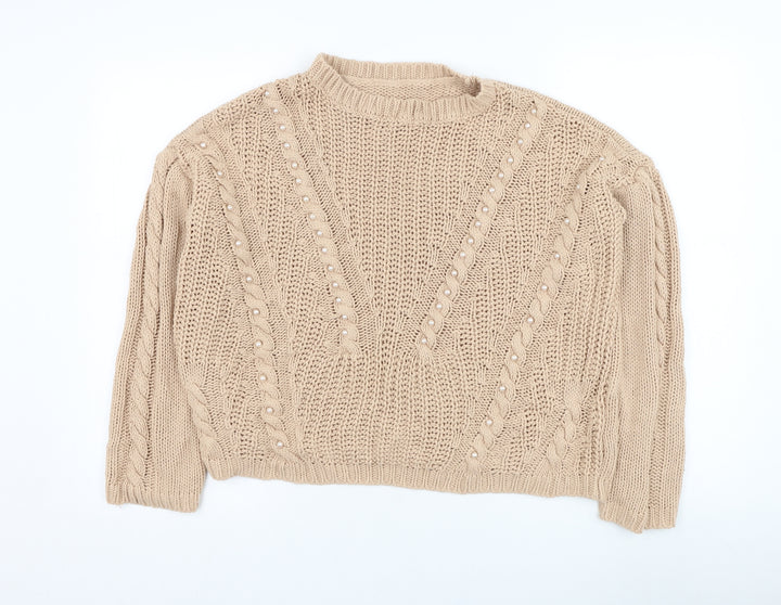 Primark Womens Beige Round Neck Acrylic Pullover Jumper Size 10