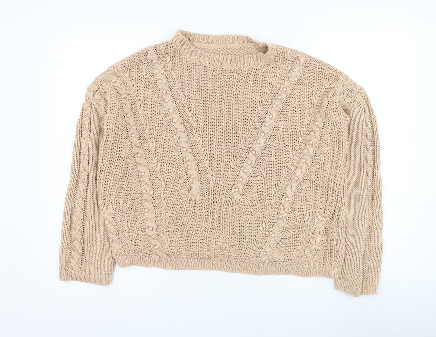 Primark Womens Beige Round Neck  Acrylic Pullover Jumper Size 10