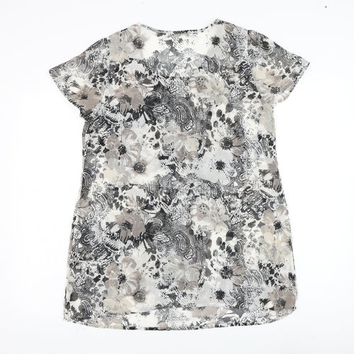 Preworn Womens White Floral Polyester Basic Blouse Size 14 Round Neck