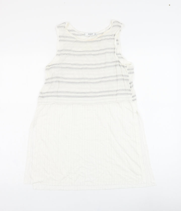 Mango Womens White Striped Polyester Basic Blouse Size S Round Neck