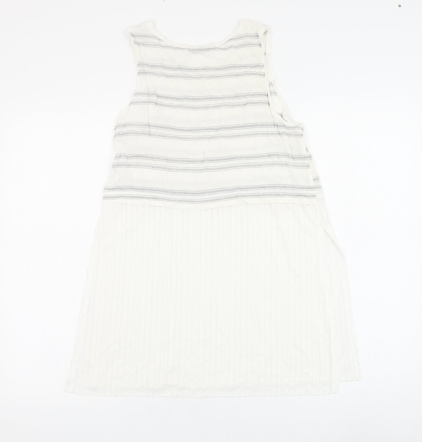 Mango Womens White Striped Polyester Basic Blouse Size S Round Neck
