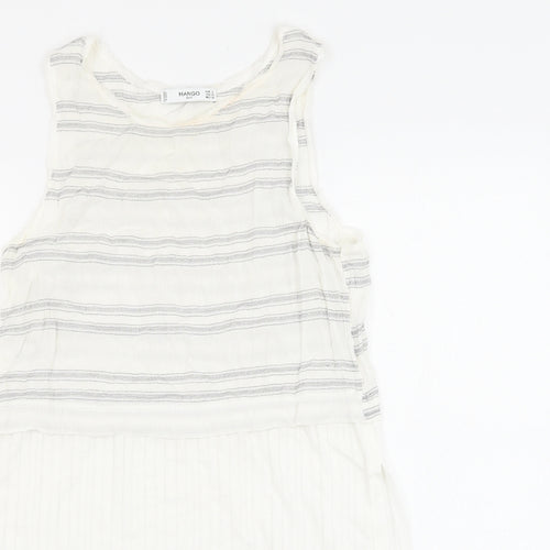 Mango Womens White Striped Polyester Basic Blouse Size S Round Neck