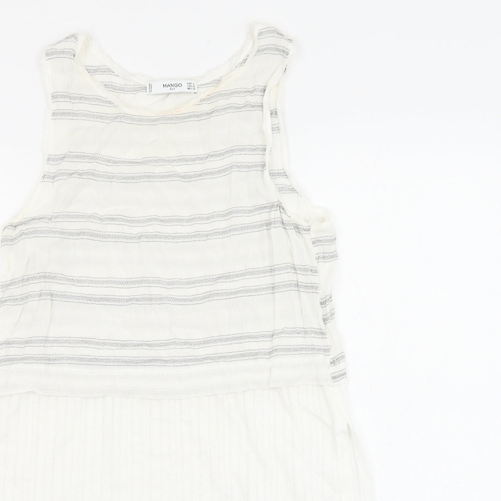 Mango Womens White Striped Polyester Basic Blouse Size S Round Neck