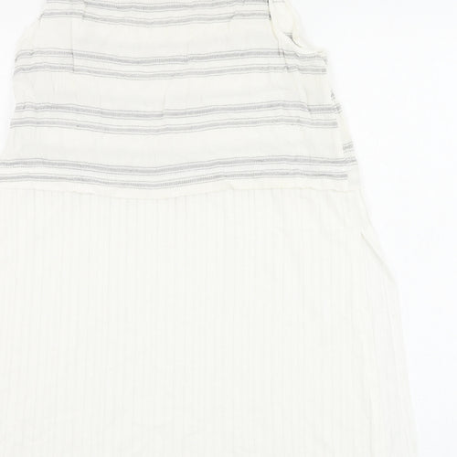 Mango Womens White Striped Polyester Basic Blouse Size S Round Neck