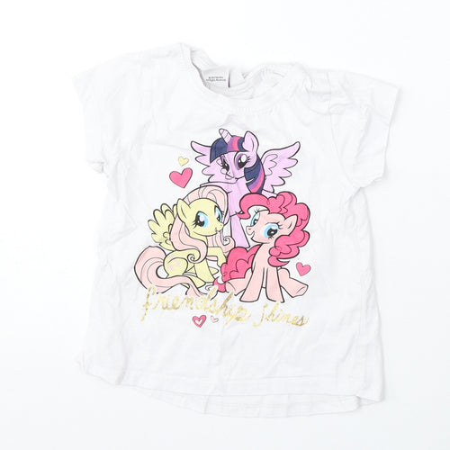 Primark Girls White  Cotton Basic T-Shirt Size 4-5 Years Round Neck  - My little pony