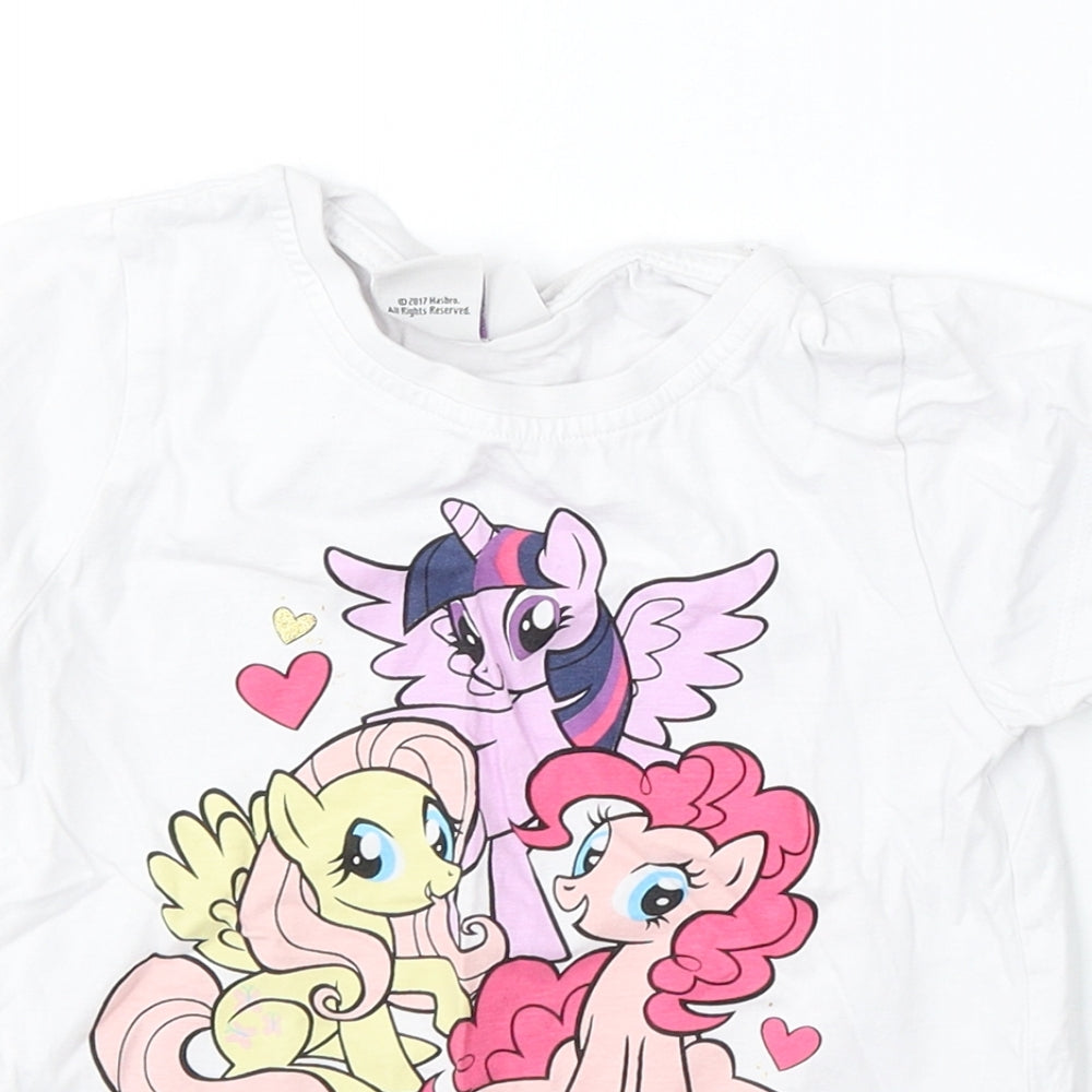 Primark Girls White  Cotton Basic T-Shirt Size 4-5 Years Round Neck  - My little pony