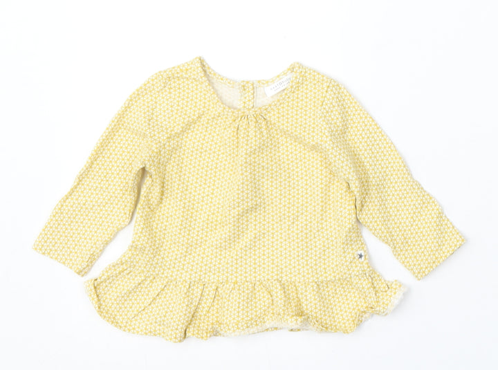 NEXT Girls Yellow Geometric Cotton Skater Dress  Size 3-6 Months  Round Neck