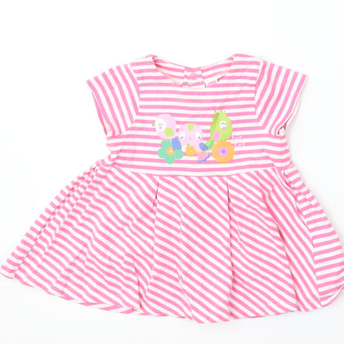 tuc tuc Girls Pink Striped Cotton Skater Dress  Size 6-9 Months  Round Neck