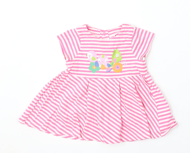 tuc tuc Girls Pink Striped Cotton Skater Dress Size 6-9 Months Round Neck