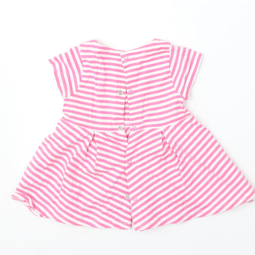 tuc tuc Girls Pink Striped Cotton Skater Dress  Size 6-9 Months  Round Neck