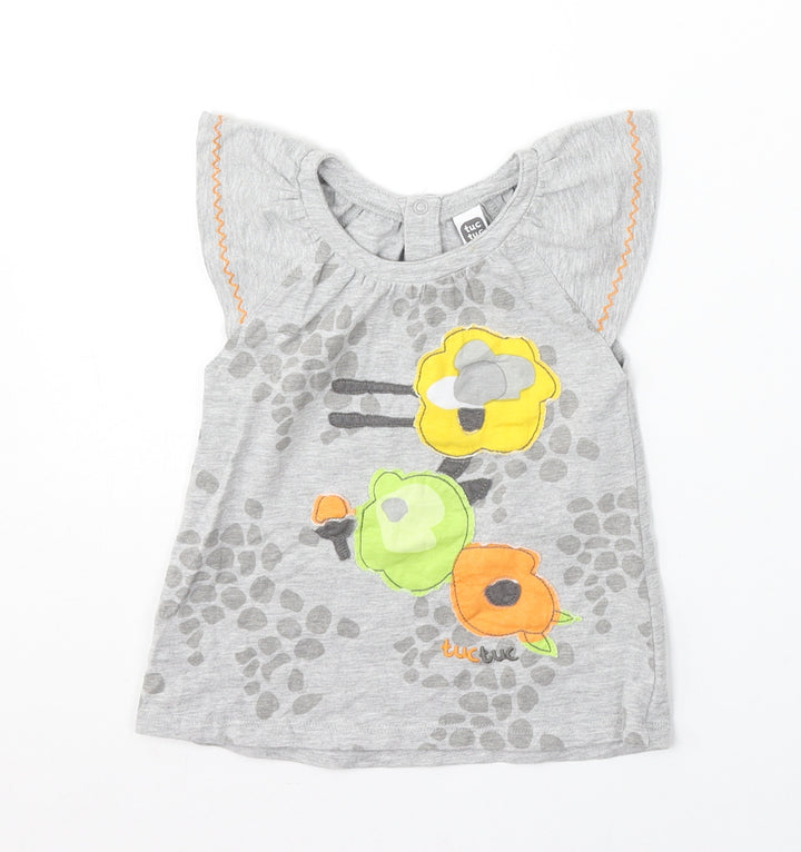 TucTuc Girls Grey  Cotton Basic T-Shirt Size 2 Years Round Neck