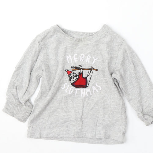 NEXT Boys Grey  Cotton Basic T-Shirt Size 9-12 Months Round Neck