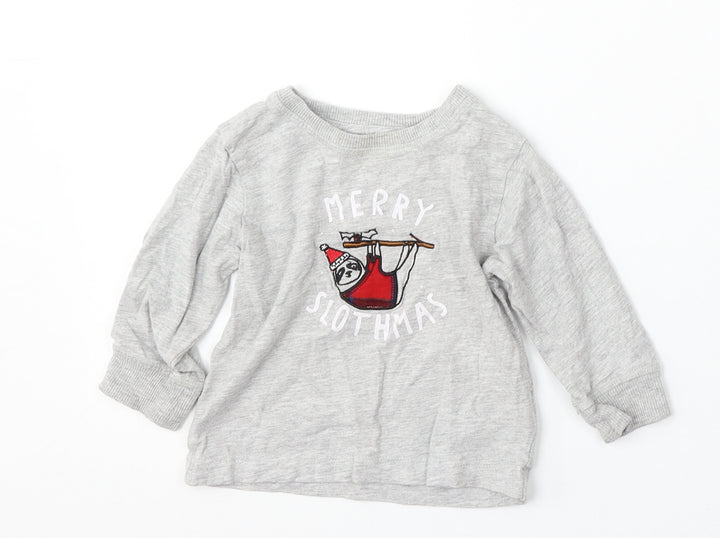 NEXT Boys Grey Cotton Basic T-Shirt Size 9-12 Months Round Neck