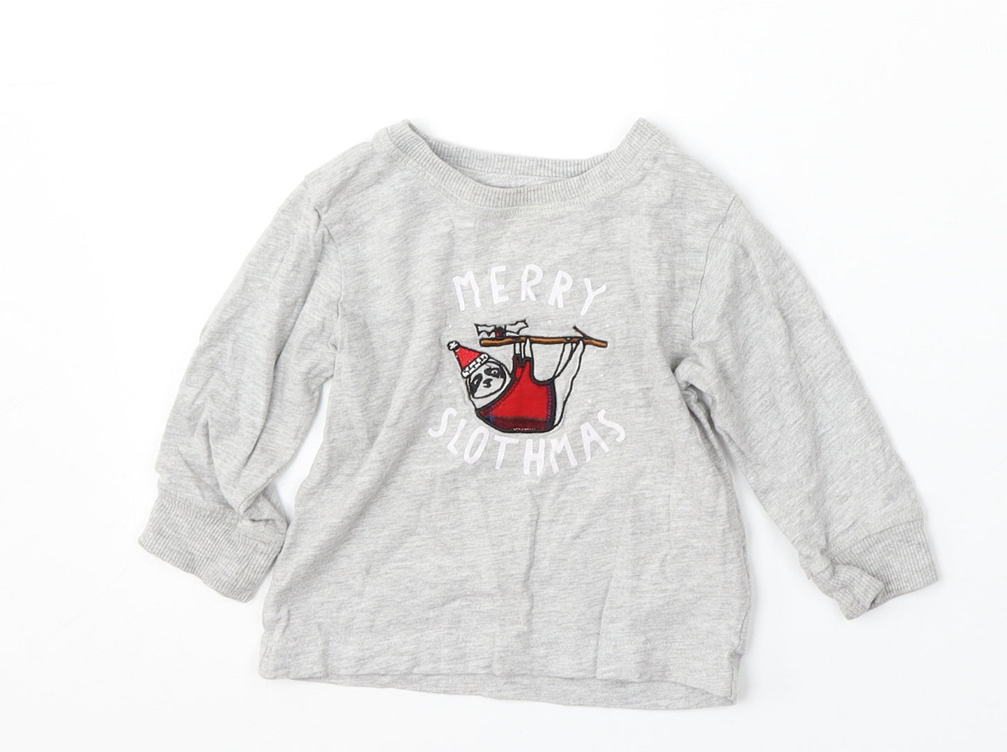 NEXT Boys Grey  Cotton Basic T-Shirt Size 9-12 Months Round Neck