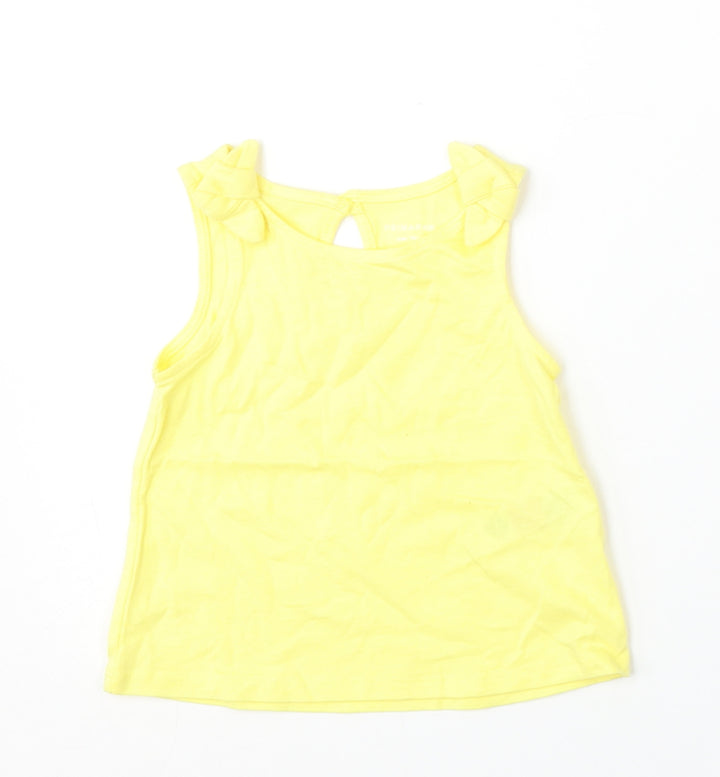 Primark Girls Yellow  Cotton Basic Tank Size 6-9 Months Round Neck