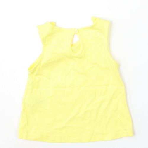 Primark Girls Yellow  Cotton Basic Tank Size 6-9 Months Round Neck