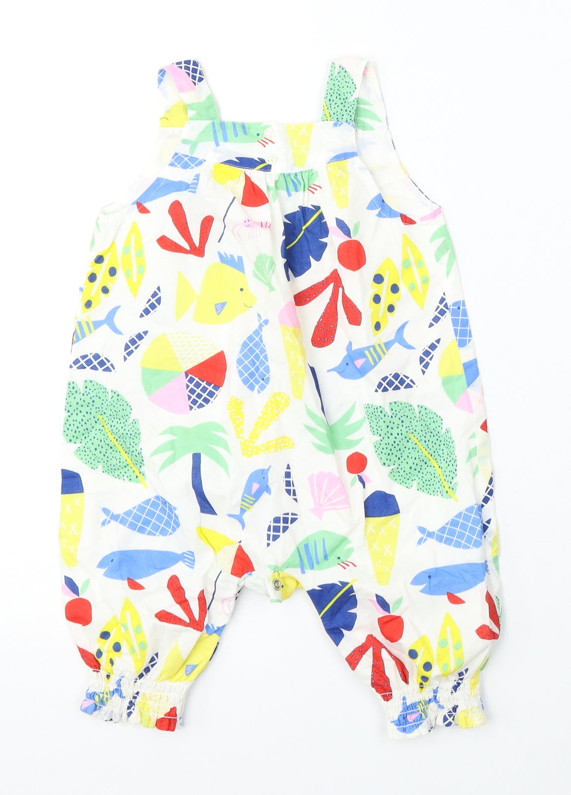 Marks and Spencer Girls White Floral Cotton Dungaree One-Piece Size 6-9 Months