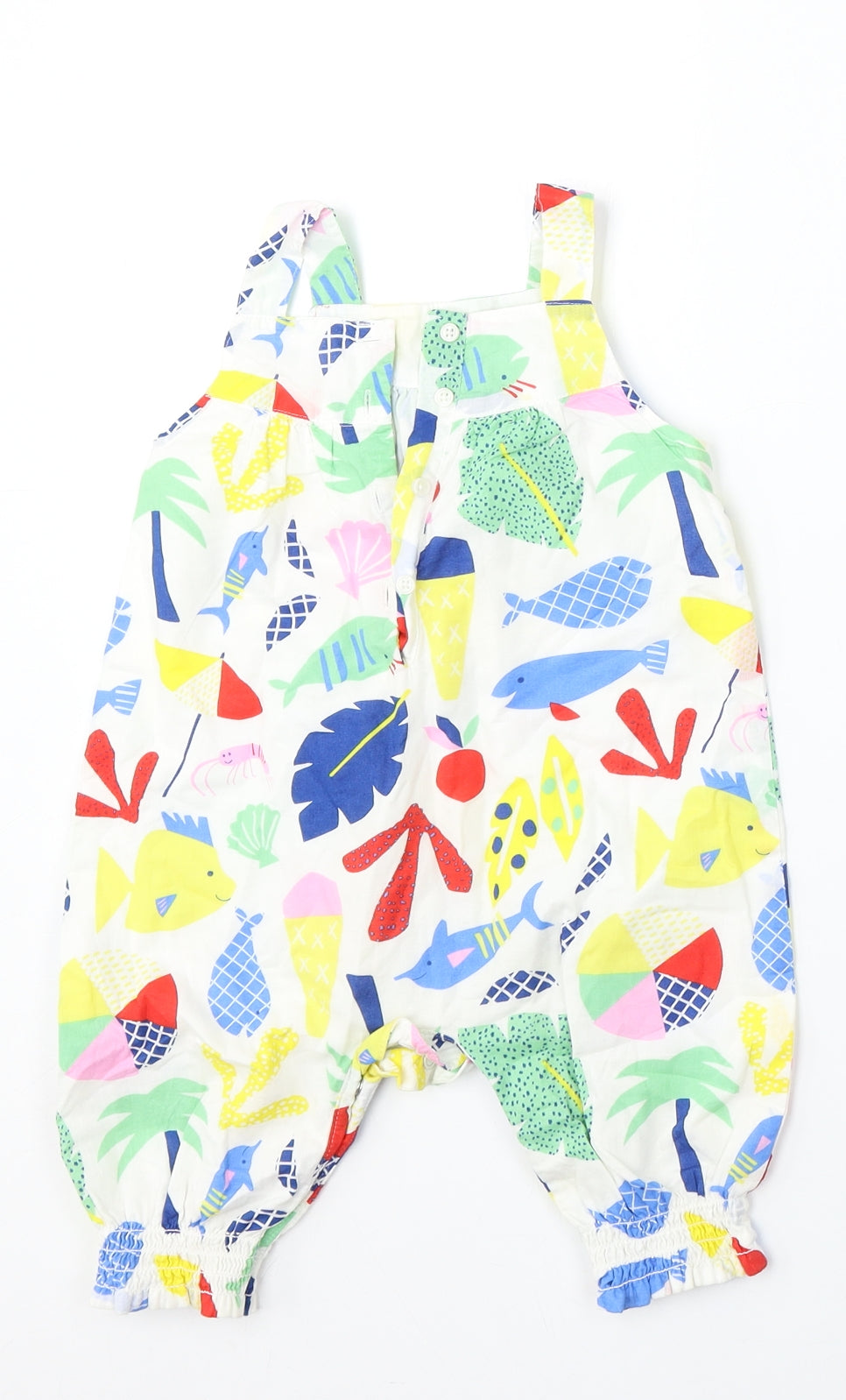 Marks and Spencer Girls White Floral Cotton Dungaree One-Piece Size 6-9 Months