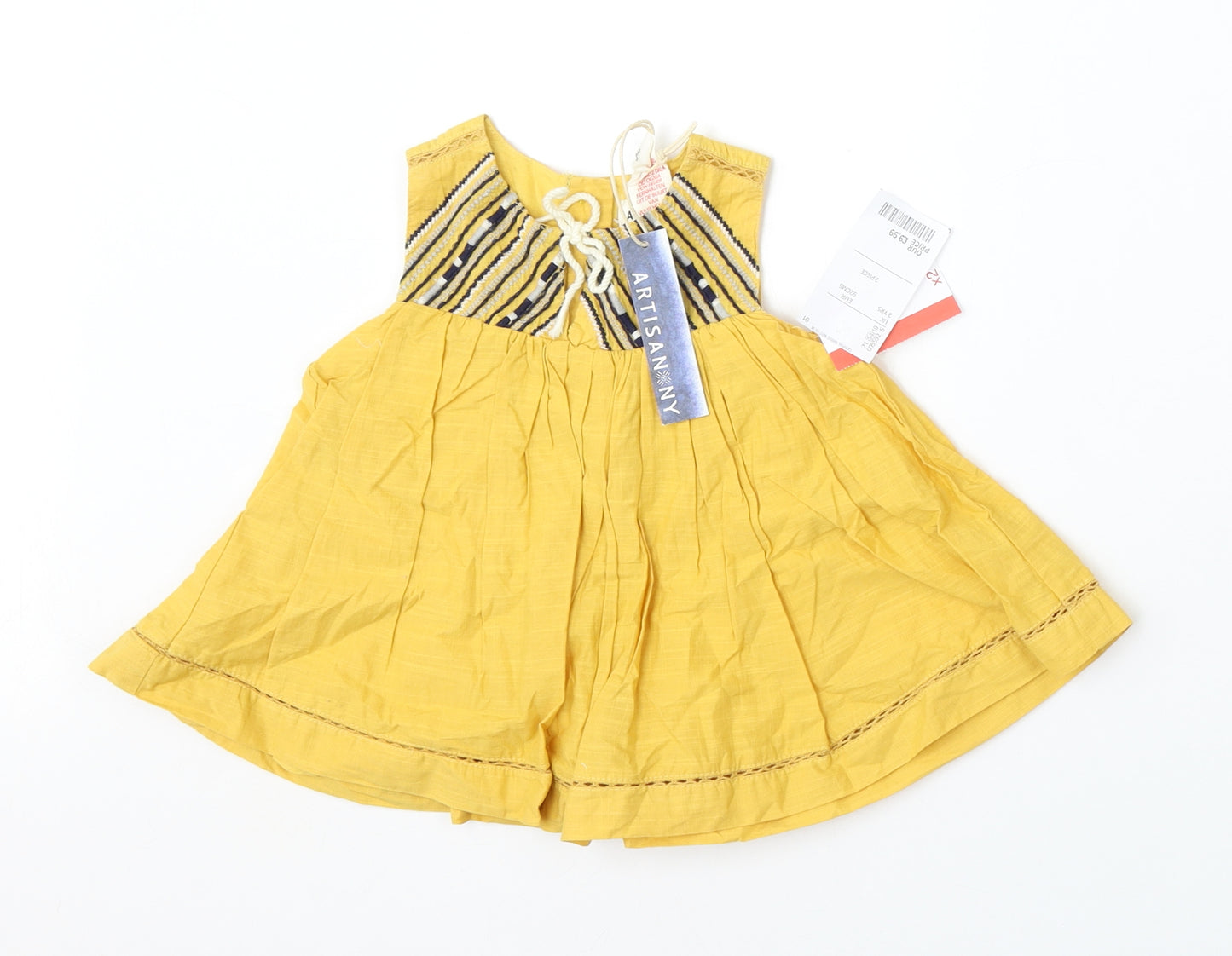 Artisan NY Girls Yellow  Cotton Skater Dress  Size 12 Months  Round Neck