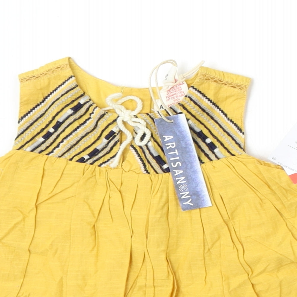 Artisan NY Girls Yellow  Cotton Skater Dress  Size 12 Months  Round Neck