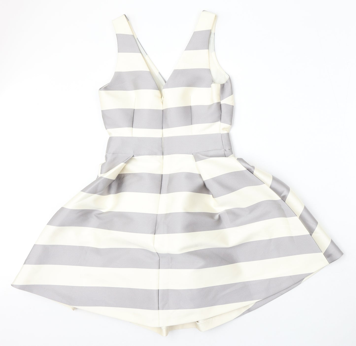 Topshop Womens Beige Striped Polyester Skater Dress  Size 6  V-Neck