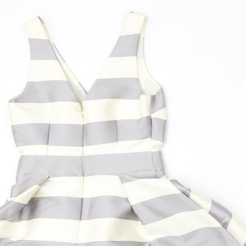 Topshop Womens Beige Striped Polyester Skater Dress  Size 6  V-Neck