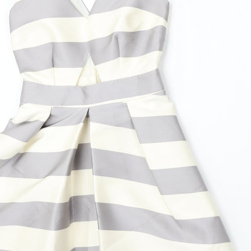 Topshop Womens Beige Striped Polyester Skater Dress  Size 6  V-Neck