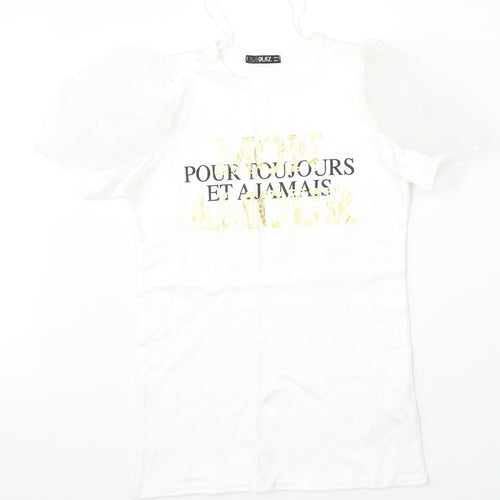 Quiz Womens White  Cotton Basic T-Shirt Size 6 Round Neck