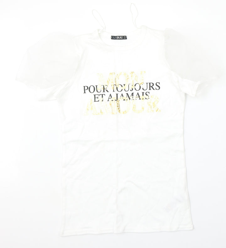 Quiz Womens White  Cotton Basic T-Shirt Size 6 Round Neck