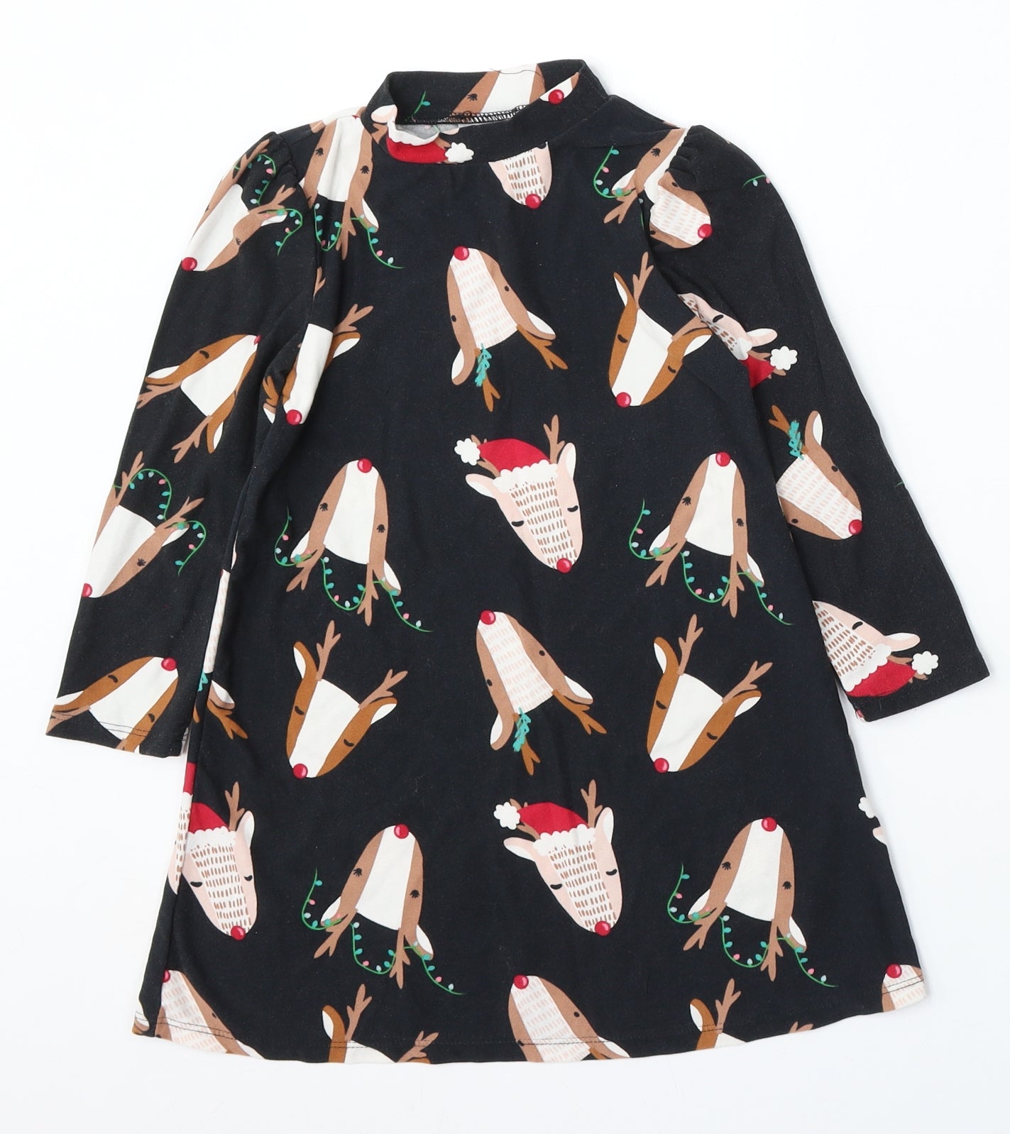 Matalan Girls Black Geometric Polyester Skater Dress  Size 4 Years  Round Neck
