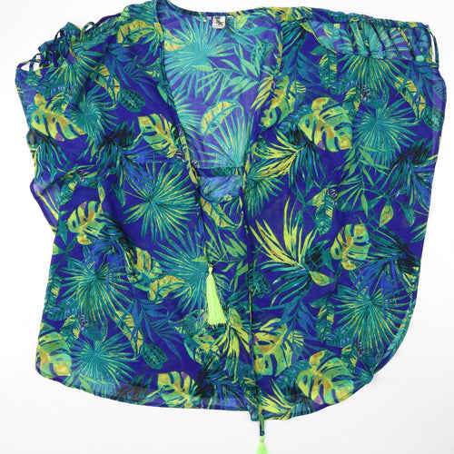 Violet Sky Womens Blue Floral Polyester Basic Blouse One Size V-Neck - Beach cover