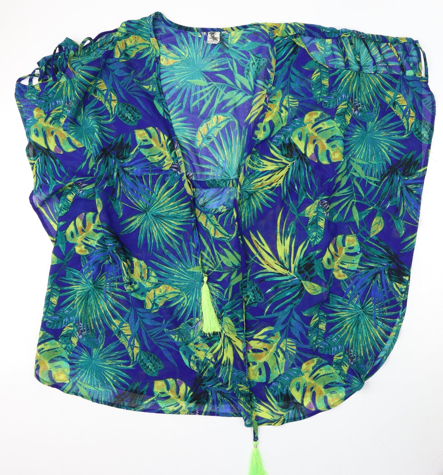 Violet Sky Womens Blue Floral Polyester Basic Blouse One Size V-Neck - Beach cover