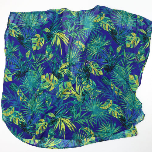Violet Sky Womens Blue Floral Polyester Basic Blouse One Size V-Neck - Beach cover