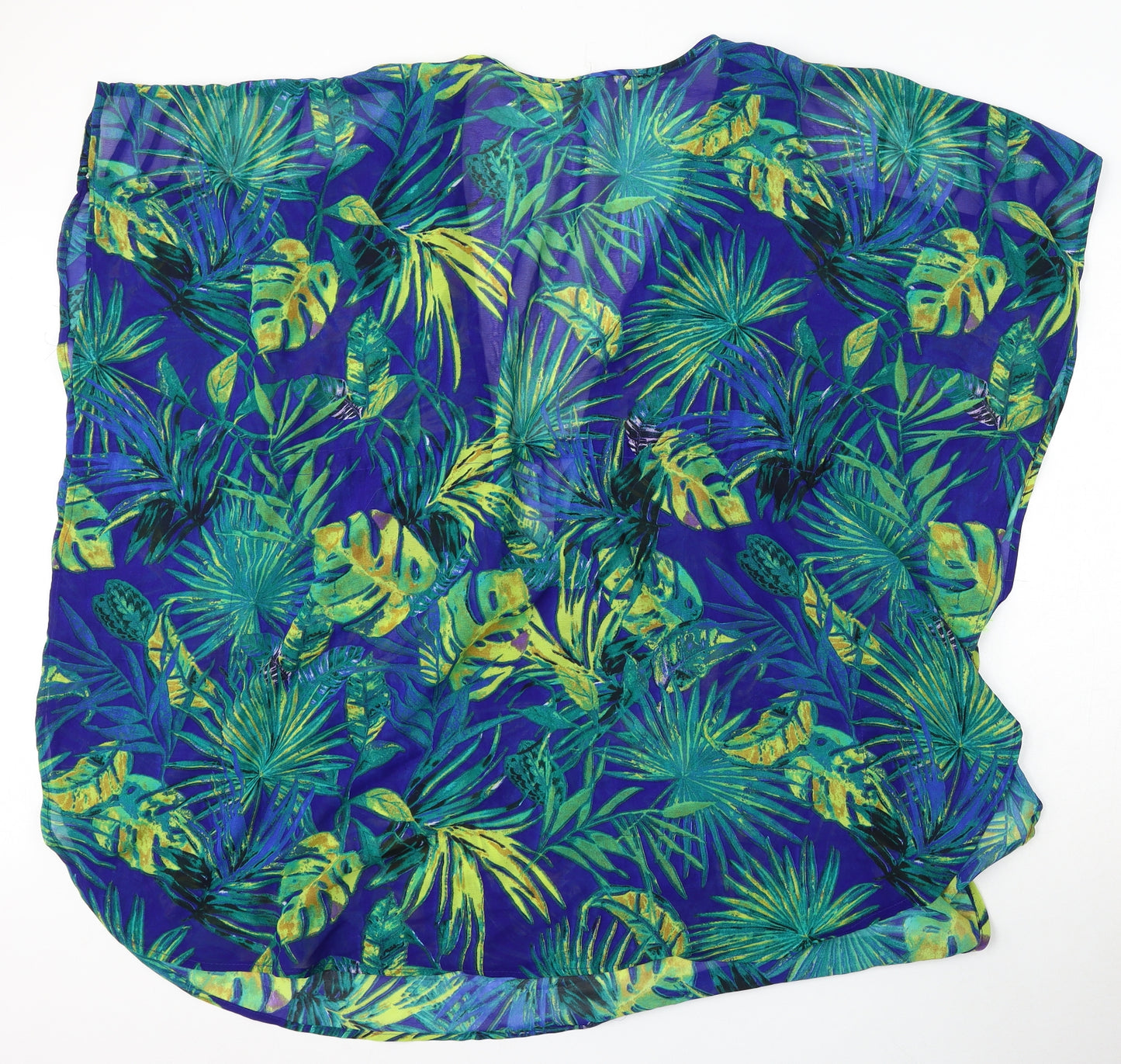 Violet Sky Womens Blue Floral Polyester Basic Blouse One Size V-Neck - Beach cover