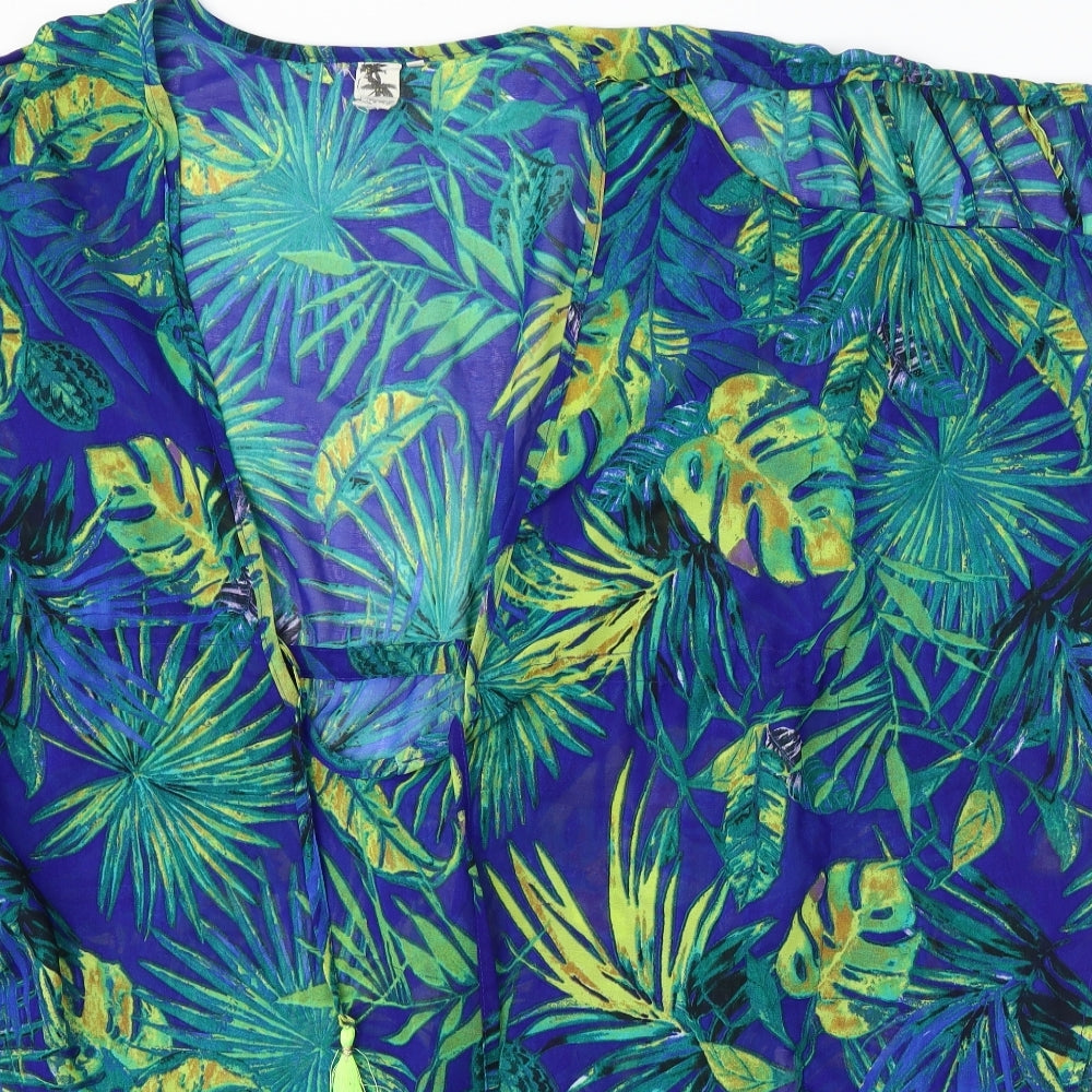 Violet Sky Womens Blue Floral Polyester Basic Blouse One Size V-Neck - Beach cover