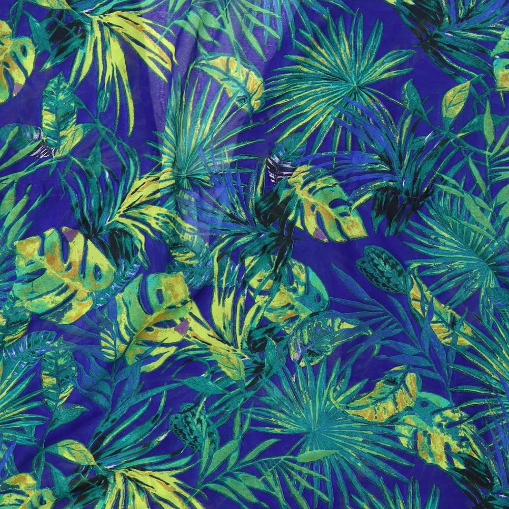 Violet Sky Womens Blue Floral Polyester Basic Blouse One Size V-Neck - Beach cover