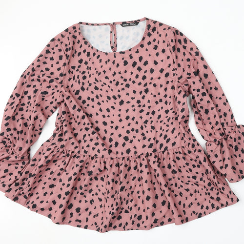 SheIn Womens Pink Geometric Polyester Basic Blouse Size M Round Neck