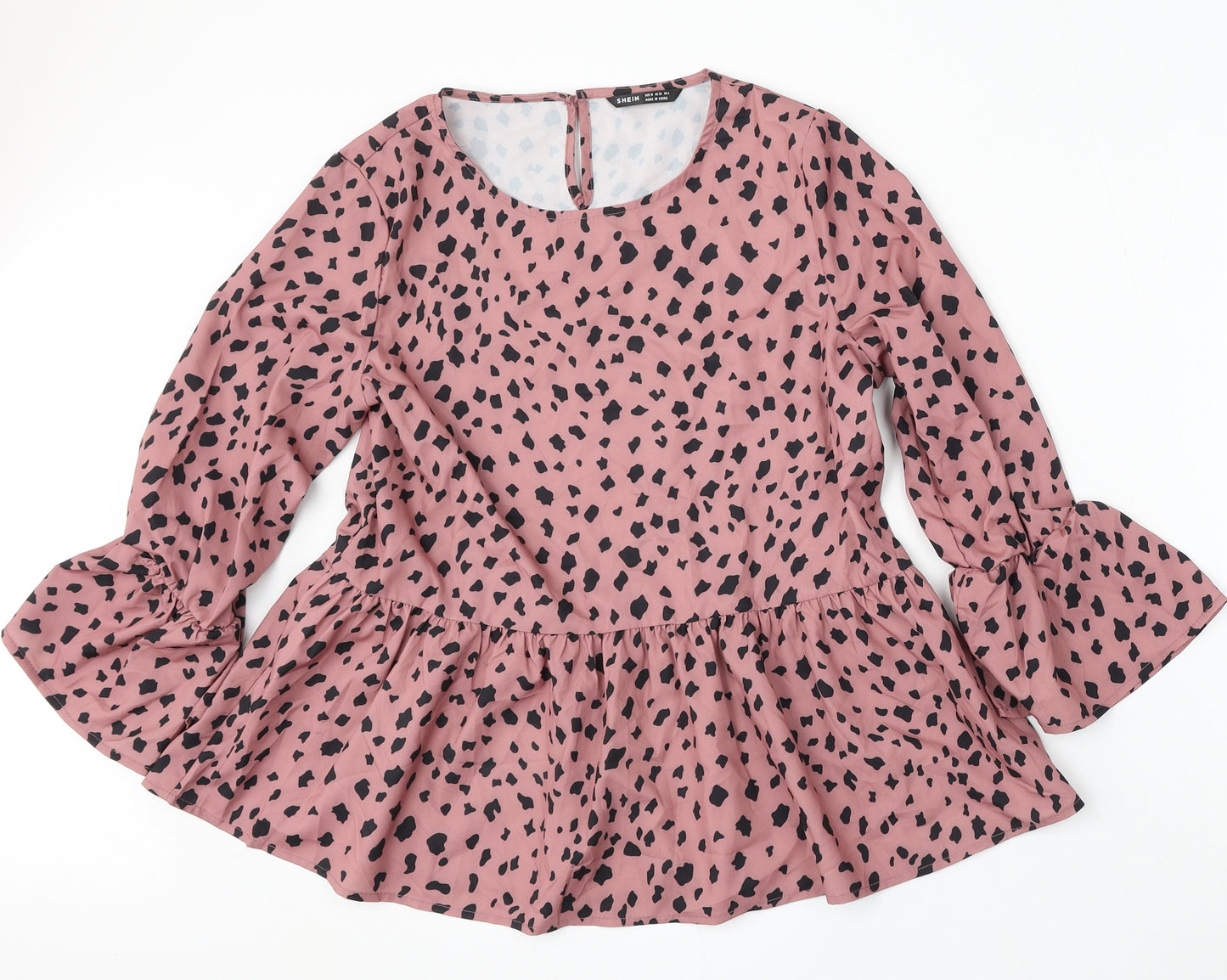 SheIn Womens Pink Geometric Polyester Basic Blouse Size M Round Neck