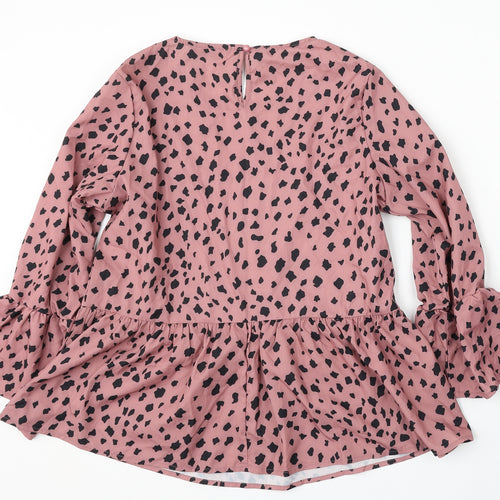 SheIn Womens Pink Geometric Polyester Basic Blouse Size M Round Neck