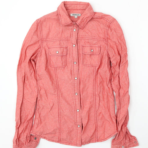 Kenvelo Womens Red  Cotton Basic Button-Up Size XS Collared