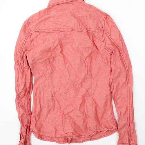 Kenvelo Womens Red  Cotton Basic Button-Up Size XS Collared