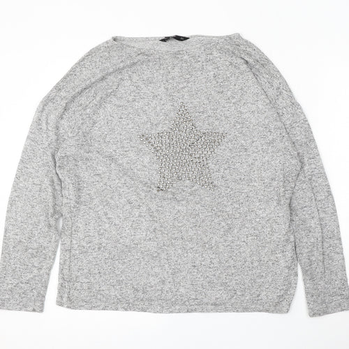 F&F Womens Grey Round Neck  Viscose Pullover Jumper Size 12