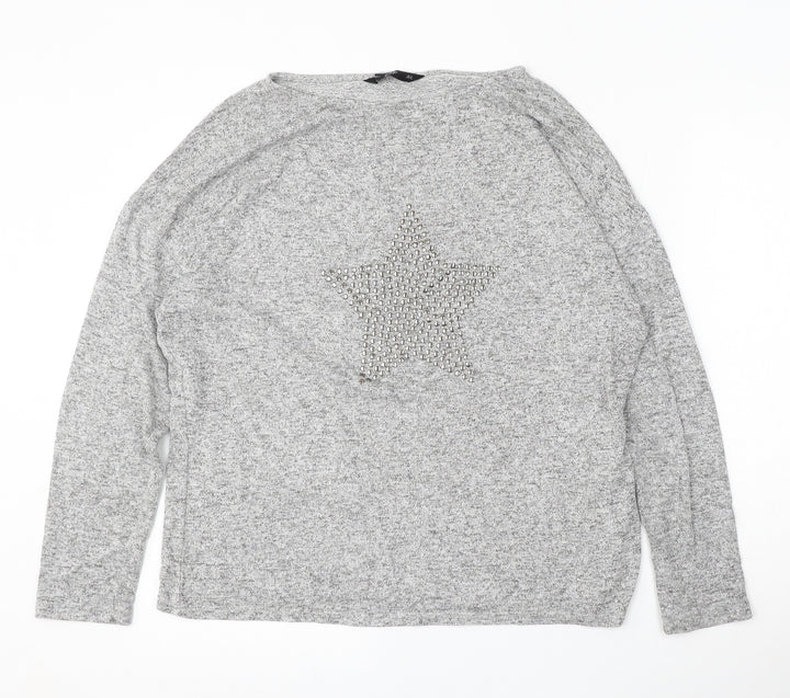 F&F Womens Grey Round Neck Viscose Pullover Jumper Size 12